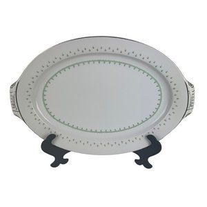 Narumi Fine China La Salle Oval Platter Handles Silver Accents Midcentury Japan